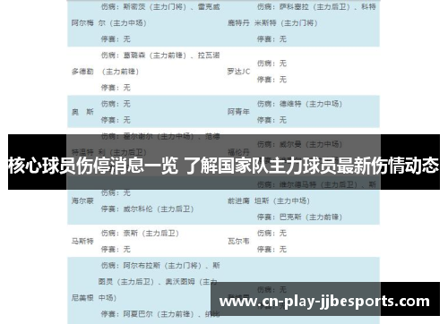 核心球员伤停消息一览 了解国家队主力球员最新伤情动态 核心球员伤停消息一览 了解国家队主力球员最新伤情动态